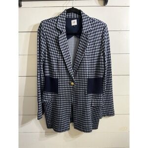 Cabi Checkup Blazer Spring Navy Blue Women's Size Medium Stretch Plaid